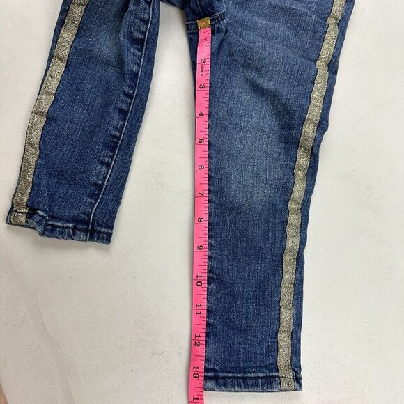 OshKosh B'Gosh Vestbak Girl Denim Blue Jean Overalls Pants Skinny Gold Stripe 3T - Picture 13 of 14